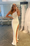 One-Shoulder Simple Pearl White Evening Dress HZ1023