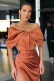 Burnt Orange Off-the-Shoulder Mermaid evening Dress Slit Long HZ1023