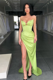 SAGE GREEN SWEETHEART MERMAID EVENING DRESS SLEEVELESS WITH SLIT HZ1023