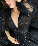 Starry Black Tulle Prom Dress, Starry Tulle Mesh Dress, Plus Size Prom Dress, Graduation Party Dress, Formal Ball Gown, Bridesmade Dress HZ1023