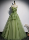 Lovely Green Tulle Prom Dress, Long Green Evening Party Dresses Sweet 16 Dresses HZ1023