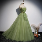 Lovely Green Tulle Prom Dress, Long Green Evening Party Dresses Sweet 16 Dresses HZ1023