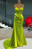 Stunning Yellow Green Sweetheart Mermaid Prom Dress Long Beads With Ruffles HZ1023