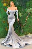 Velvet Long Sleeves Prom Dress Mermaid Long Evening Gowns HZ1023