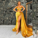 Spaghetti Sweetheart Beaded Prom Dresses with Flutter Sexy High Side Split Long Cocktail Party Women Wear Evening Formal Gowns HZ1023