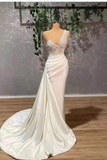 Ivory One-Shoulder Applique Elegant Prom Dress Mermaid With Ruffles HZ1023