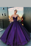 Purple Satin Ball Gown Dinner Party Dress with Illusion Straps,Prom Dresses HZ1023