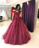 Lace Appliques Prom Dresses Ball Gowns,Tulle Quinceanera Dress,Off Shoulder Evening Gowns HZ1023