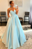 A-Line Sweetheart Strapless Blue Long Prom Dress HZ1023