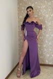 Modern Off-the-Shoulder Purple Prom Dress Split Long HZ1023