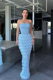 Mermaid off-the-shoulder floor-length long sleeve applique lace feather ball gown HZ1023