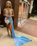 tight blue mini homecoming dress party dress HZ1023
