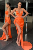 Mermaid high slit strapless floor length sleeveless ball gown HZ1023