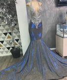 Halter V Neck Mermaid Prom Dress With Train HZ1023