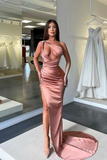 Sleeveless One-Shoulder Long Slit Mermaid Evening Dress HZ1023