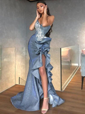 sparkly long promdress with split party dress evening dress dinner dress HZ1023