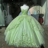 A-line Straps Ball Gown With Appliques Sweet 16 Dress Princess Quinceanera Dresses Lace Appliques Sweet 15 Party Prom Ball Gowns HZ1023