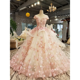 Ingvn Pink Princess Quinceanera Dress Appliques Beads 3D Flowers Prom Party Sweet 16 Ball Gown HZ1023