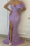 Lilac Off-the-Shoulder Mermaid Prom Dress Sequins Split Online HZ1023