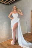 Amazing Sweetheart Mermaid Prom Dress High Split Long With Beads HZ1023