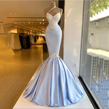 Light blue evening gown sexy one shoulder applique satin mermaid prom dress long party dress plus size HZ1023