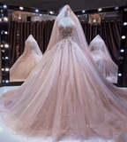 Pink tulle lace long prom gown, evening dress HZ1023