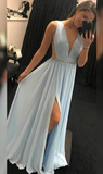 chic A-Line Chiffon With Sash Ribbon Belt V-neck Sleeveless Floor-Length Prom Dress HZ1023