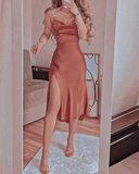 simple blush pink prom dress,modest slit evening dresses HZ1023