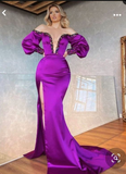 MERMAID SWEETHEART STRAPLESS FLOOR-LENGTH LONG SLEEVE WITH SIDE TRAIN ELEGANT PROM DRESS HZ1023