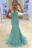 Fashion Straps Sleeveless Appliques Mermaid Floor-Length Prom Dress HZ1023