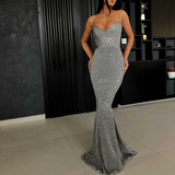 Classy Glitter Silver Long Dress Formal Mermaid Ball HZ1023