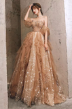 Yellow gorgeous shiny fashion A-line long tulle elegant ball gown evening dress HZ1023