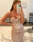 Sweetheart Floral Sequin Mermaid Prom Dress HZ1023