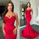 Fabulous Red Spaghetti-Straps Mermaid Prom Dress Long With Beads HZ1023