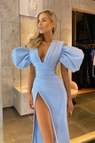 Long Mermaid Split Prom Dress With Puffy Sleeves HZ1023