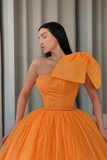Ball Gown Orange Prom Dress Sequins With Bowknot One Shoulder HZ1023