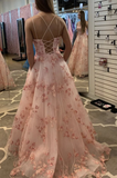 Pink tulle lace long ball gown dress A line evening dress HZ1023