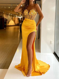 Embroidered Split-Joint Bandeau Prom Dress See-through Evening Dress HZ1023
