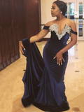 Mermaid Sleeveless Off-the-Shoulder Sweep/Brush Train With Applique Velvet Dresses HZ1023