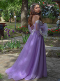 Gorgeous Rhinestone Floral Tulle A-line Prom Dresses Gowns HZ1023