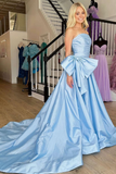 A-Line Strapless Satin Long Prom Dress with Bow HZ1023