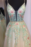 Gorgeous Straps A-Line Floral Embroidered Long Prom Dress HZ1023