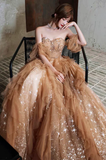 Yellow gorgeous shiny fashion A-line long tulle elegant ball gown evening dress HZ1023