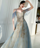 Green tulle lace long prom dress, green tulle lace formal dress HZ1023