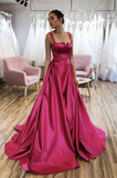 Red satin long prom dress red evening dress HZ1023