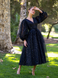 V neck tulle a line Prom Dresses sequins evening dress HZ1023