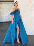 A Line Peacock Blue Prom Dresses, Peacock Blue Floor Length Formal Evening Dresses HZ1023