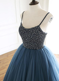Charming Tulle Spaghetti Straps Beaded Sequins Formal Prom Dresses,Elegant Evening Formal Dresses HZ1023