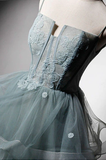 GREEN TULLE LACE LONG PROM DRESS, GREEN EVENING DRESS HZ1023