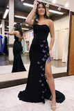 Mermaid Strapless Glitter Prom Dress with Fringes HZ1023